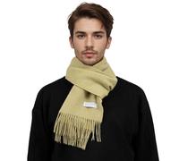 Basic Sense Écharpe 100 % laine de Mongolie unie unie douce pour homme et femme, vert olive, taille unique