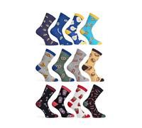 Basic Treasure Lot de 12 Paires de Chaussettes Amusantes, Happy Socks en Coton, Colorées Avec Motifs, pour Homme et Femme, Idée Cadeau, Fast Food, 39-42