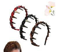Basically T Headband, 3 Pack High Cranium Headbands for Women, Fashion Vintage Pearl Headband for Girls, Diamond Wave Hair Band Non-Slip with Teeth, Hair Hoop for Party Daily Wear (Mix-b)