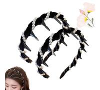 Basically T Headband, 3 Pack High Cranium Headbands for Women, Fashion Vintage Pearl Headband for Girls, Diamond Wave Hair Band Non-Slip with Teeth, Hair Hoop for Party Daily Wear (Balck)