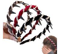 Basicallyt/Basically Korean Retro High Skull Pearl Headbands, Samewith Vintage EReversible Crystal Embellished Cranium Headband Hairband with Teeth for Women Set F