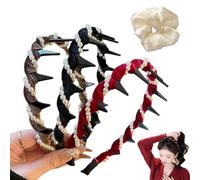 Basicallyt/Probabledy/Probability Bandeau rétro avec perles artificielles Cranium haut Cranium Style vintage tressé élégant avec dents (3 pièces A, taille unique)