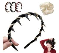 Basicallyt/Probabledy/Probability Bandeau rétro avec perles artificielles Cranium haut Cranium Style vintage tressé élégant avec dents (1 pièce, noir, taille unique)