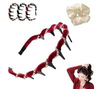 Basicallyt/Probabledy/Probability Bandeau rétro avec perles artificielles Cranium haut Cranium Style vintage tressé élégant avec dents (1 pièce, rouge, taille unique)