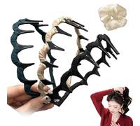 Basicallyt/Probabledy/Probability Bandeau rétro avec perles artificielles Cranium Haute Cranium Bandeau de cheveux élégant tressé avec dents (3 pièces x C, taille unique)