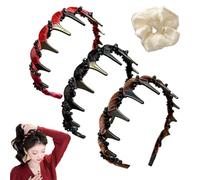 Basicallyt/Probabledy/Probability Bandeau rétro avec perles artificielles Cranium Haute Cranium Perles Tressées Élégant Anneau à cheveux avec dents (3 pièces, B, taille unique)