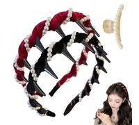 Basicallyt Retro High Skull Pearl Headband, Vintage High Cranium Artificial Pearl Hairband, Versatile Wave Headbands, Women Heaband for Outdoors Weddings, Daily Wear (Burgundy+Black, 1)