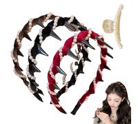 Basicallyt Retro High Skull Pearl Headband, Vintage High Cranium Artificial Pearl Hairband, Versatile Wave Headbands, Women Heaband for Outdoors Weddings, Daily Wear (Brown+Black+Burgundy, 1)
