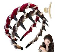 Basicallyt Retro High Skull Pearl Headband, Vintage High Cranium Artificial Pearl Hairband, Versatile Wave Headbands, Women Heaband for Outdoors Weddings, Daily Wear (Burgundy+Brown, 1)