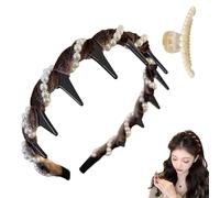 Basicallyt Retro High Skull Pearl Headband, Vintage High Cranium Artificial Pearl Hairband, Versatile Wave Headbands, Women Heaband for Outdoors Weddings, Daily Wear (Brown, 1)