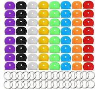 Basicon 64pcs Couvres Clés et 32pcs 25mm Anneau Porte Clé, Demi Rond Caoutchouc Elastique Caches de Clés Flexibles pour Identification de Clés Facile,8 Couleurs
