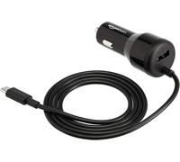 Basics Chargeur Pour Voiture Usb-C (18 W) Avec Alimentation Et Usb-A (12 W) Avec Câble, Noir