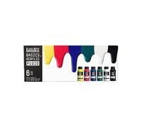 Basics Fluid - Ensemble de peinture - 6 parties - peinture acrylique - 6 couleurs - jaune primaire, rouge primaire, bleu primaire, vert phtalo, blanc