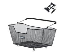 Basil Base M Multi System Panier de vélo Noir - Fond Multi-système NX, Compatible avec MIK, Racktime et Toutes Les plaques de Porte-Bagages courantes, résistant aux intempéries et Robuste, idéal pour