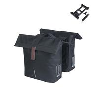Basil City MIK Sacoche Double 28-32 l, Noire, imperméable, avec Plaque d'adaptation MIK verrouillable, Parfaite pour Les trajets et Les Loisirs