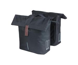 Basil City MIK Sacoche Double 28-32 l, Noire, imperméable, avec Plaque d'adaptation MIK verrouillable, Parfaite pour Les trajets et Les Loisirs