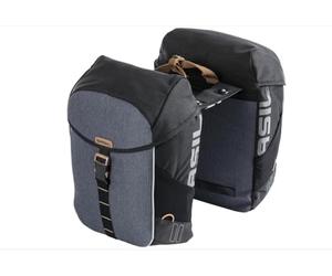 Basil Miles MIK Sac Double imperméable avec système MIK verrouillable 34 l, Bleu/Marron, idéal pour Les randonnées à vélo et Les trajets