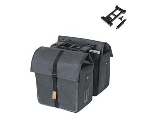 Basil Urban Dry MIK Double Bag Sacoche de vélo étanche avec Plaque d'adaptation MIK verrouillable, idéale pour Les déplacements, Les Courses en Gros et Les trajets Quotidiens Gris 50 l