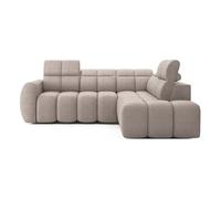 Basile - Canapé d'angle droit 4 places assise extensible électrique avec coffre en tissu texturé - Taupe Taupe G