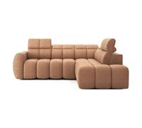 Basile - Canapé d'angle droit 4 places assise extensible électrique avec coffre en tissu texturé - Terracotta Terracotta G