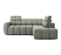 Basile - Canapé d'angle droit 4 places assise extensible électrique avec coffre en tissu texturé - Vert Vert G