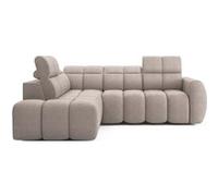 Basile - Canapé d'angle gauche 4 places assise extensible électrique avec coffre en tissu texturé - Taupe