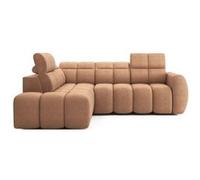 Basile - Canapé d'angle gauche 4 places assise extensible électrique avec coffre en tissu texturé - Terracotta Terracotta G