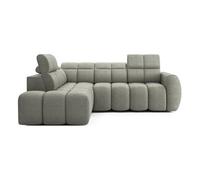 Basile - Canapé d'angle gauche 4 places assise extensible électrique avec coffre en tissu texturé - Vert