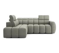 Basile - Canapé d'angle gauche 4 places assise extensible électrique avec coffre en tissu texturé - Vert Vert G