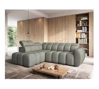 Basile - Canapé d'angle gauche 4 places assise extensible électrique avec coffre en tissu texturé - Vert Vert G