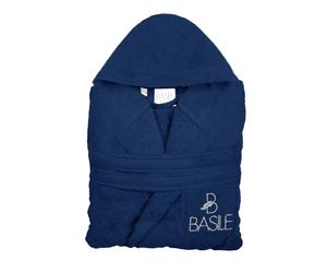Basile Milano, Accappatoio Con Cappuccio E Taschino Ricamato In Spugna Di Puro Cotone, Taglia S/M, Blu Peignoir à capuche, bleu, S-M Mixte Adulte