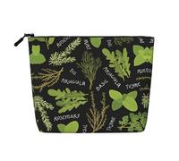 Basilic Thym aneth & Romarin Trousse de maquillage portable en faux chanvre résistant à l'eau Trousse de toilette de voyage