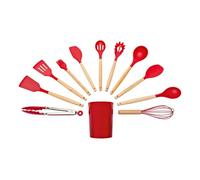 Basilico Ustensiles de cuisine 12 pièces en silicone rouge - Couverts de cuisine polyvalents - Passe au lave-vaisselle pour un nettoyage hygiénique - Résistant aux rayures et aux températures - Avec