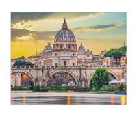 Basilique Saint-Pierre et Pont Vittorio Emanuele II au Vatican, Rome，Puzzle 1000 Pièces, Grand Puzzle en Bois pour Adultes, Jouets Éducatifs Interaction Parent-Enfant Puzzle（75x50cm）-V72