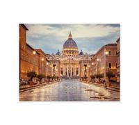 Basilique Saint-Pierre Le Soir Depuis la Via Della Conciliazione à Rome，Puzzle 1000 Pièces, Puzzles en Papier, Jouets Éducatifs pour Enfants Adultes Cadeau d'anniversaire（38x26cm）-Q47