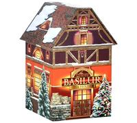 BASILUR Thé noir de Ceylan en feuilles avec du bleuet blanc et rouge et un soupçon de massepain dans une boîte métallique