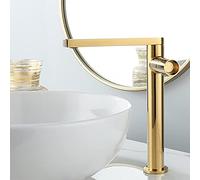 Basin Faucet 360° Swivel Bathroom Faucet, Single Handle Mixer Tap for Hot and Cold Water, Brass One Hole Splash-Proof Sink Faucet,Black,Short (Brushed Gold Tall)