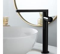 Basin Faucet 360° Swivel Bathroom Faucet, Single Handle Mixer Tap for Hot and Cold Water, Brass One Hole Splash-Proof Sink Faucet,Black,Short (Brushed Gold Tall)