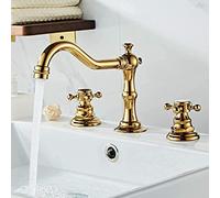 Basin Faucet Bathroom Retro, Cold and Hot Wash Basin Faucet, 2 Handle 3 Hole Bathroom Sink faucets, Two-Handle Mixer with Cross Handles, Brushed (Color : Schwarze Antik)