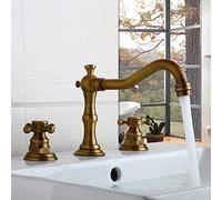 Basin Faucet Bathroom Retro, Cold and Hot Wash Basin Faucet, 2 Handle 3 Hole Bathroom Sink faucets, Two-Handle Mixer with Cross Handles, Brushed (Color : Schwarze Antik)