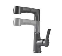 Basin Mixer Tap with Pull-Out Sprayer, Grey, for Hot and Cold Water, Swivel, Brass.