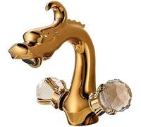 Basin Robinet Double Cristal Poignée Chrome Gold Dragon Deck Bouxer Single Tole Tap Multiple Dragon Dragon Hot Cold Tap Crane-Orb (Gold)