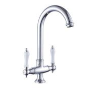 Basin Taps Salle de bain Basin Tap à 360 ° Spotage pivotant Antique Style Brass Double Lever High Rognal Savel Saif Mixer Robinet, Hot/Cold Water, avec des tuyaux standard du Royaume-Uni, Chrome