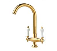 Basin Taps Salle de bain Basin Tap à 360 ° Spotage pivotant Antique Style Brass Double Lever High Rognal Savel Saif Mixer Robinet, Hot/Cold Water, avec des tuyaux standard du Royaume-Uni, Chrome
