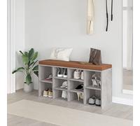 Basinlix Banc à chaussures gris béton en bois avec 10 compartiments - 103 x 30 x 48 cm - Banc de couloir pour couloir et vestiaire - Banc scandinave moderne - Rangement minimaliste