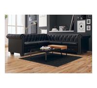 Basinlix Canapé d'angle Chesterfield 5 places en cuir synthétique noir avec espace de rangement et coussins confortables pour salon et bureau, design durable, cadre en bois robuste, facile d'entretien