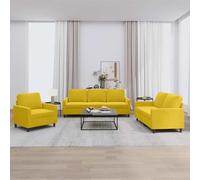 Basinlix Ensemble de 3 meubles rembourrés avec coussin en velours jaune pour salon et chambre d'amis, composé de fauteuil, 2 places et 3 places, structure stable, sensation d'assise confortable