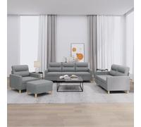 Basinlix Ensemble de 4 meubles rembourrés avec coussins gris clair pour salon et chambre d'amis, canapé, fauteuil, repose-pieds et espace de rangement, idéal pour s'asseoir, se détendre et regarder la