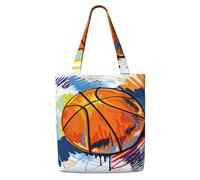 Basket-ball coloré croquis plaisir imprimé,Sacs d'épicerie réutilisables, sacs fourre-tout de grande capacité, sac à bandoulière en toile