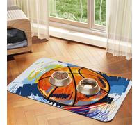 Basket-Ball coloré Croquis Plaisir imprimé,Tapis d'alimentation pour Animaux de Compagnie, Sets de Table en Cuir PU pour Chats et Chiens,30x45cm